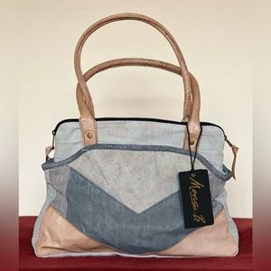 Mona B Upcycled and Recycled Canvas Shoulder Bag with Vegan Leather Accent